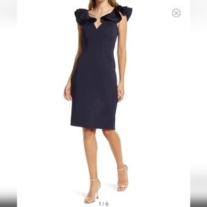 ELIZA J Ruffle Shoulder Sleeveless Cocktail Dress in navy size 2
